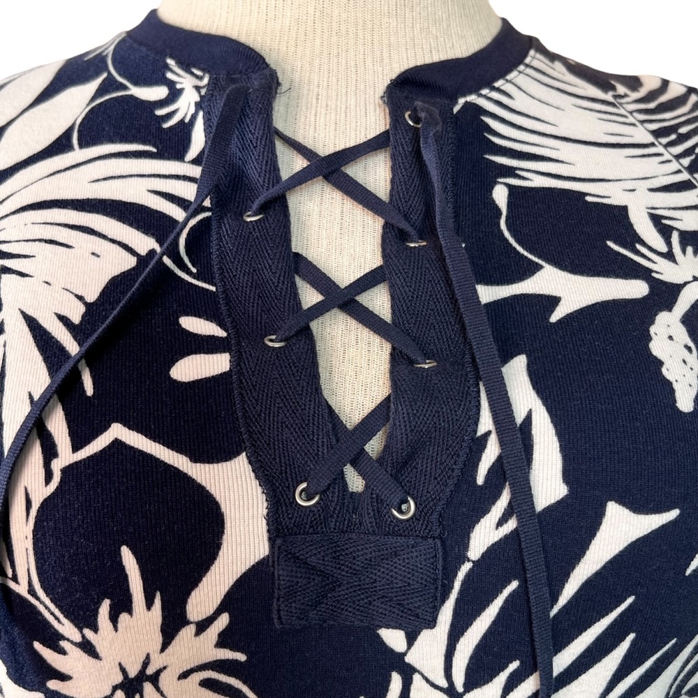 Chaps Navy & White Tropical Print Cotton T-Shirt Dress Size M, fits Smal… - Picture 3 of 12